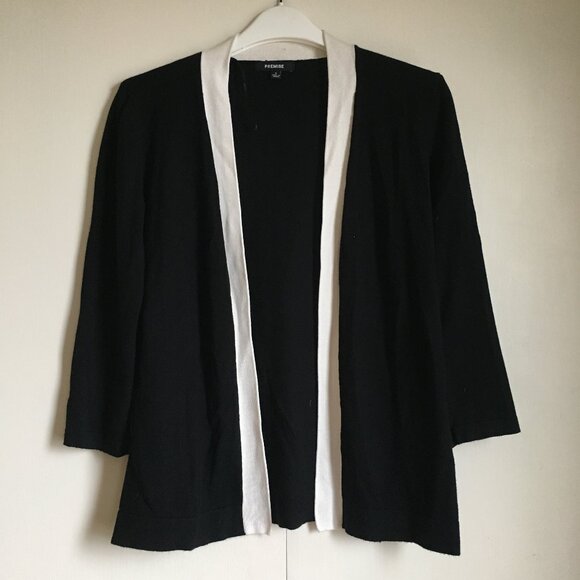 Black and White Trim Contemporary Open Cardigan - Picture 1 of 13